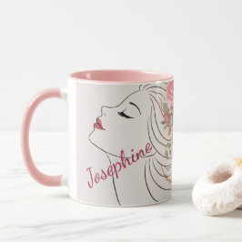 Personlig rosa ros blommig hårkläm elegant dam mugg