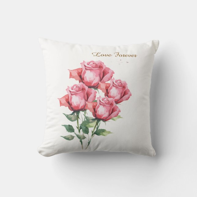 Personlig rosa ros blommig kastkuddeöverdrag  kudde (Framsida)