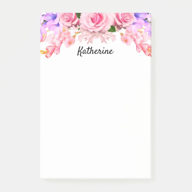 Personlig Rosa ros Blommigt Post IT-anteckningar Post-it Block (Framsida)