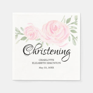 Personlig Rosa ros Christening Pappersservett