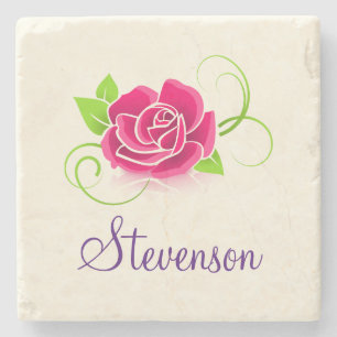Personlig Rosa ros Illustration Underlägg Sten