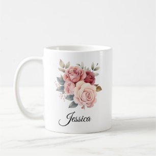 Personlig Rosa ros Mugg - Blommigt D för eget namn