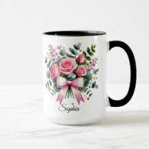 Personlig Rosa Ros Namn Mugg Elegant Present