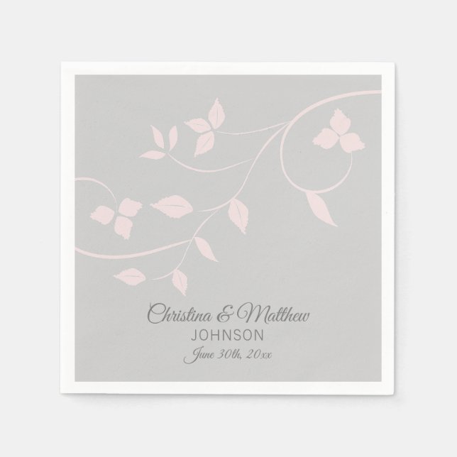 Personlig  Rosa ros och Grått (Grått) Bröllop Pappersservett (Framsidan)