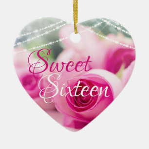 Personlig Rosa ros och Ljus Sweet sixteen Julgransprydnad Keramik