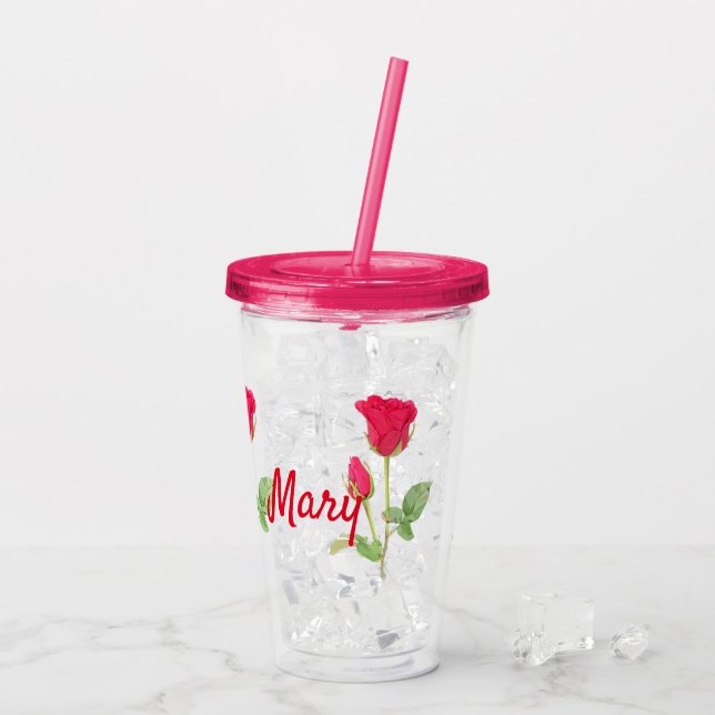 Personlig rosa ros rosa take away mugg (Baksida Ice)