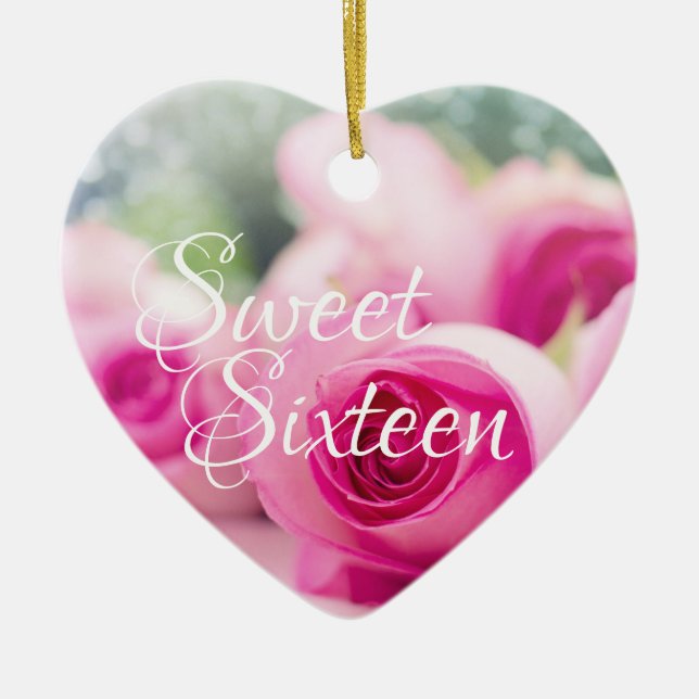 Personlig Rosa ros Sweet sixteen jul Julgransprydnad Keramik (Framsidan)