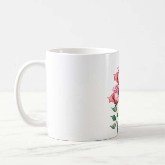 Personlig rosa rosblommig klassisk mugg  (Vänster)