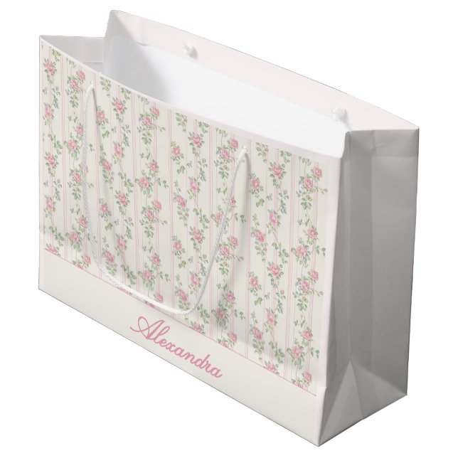 Personlig rosa rosblommig presentväska (Framsidan Vinklad)