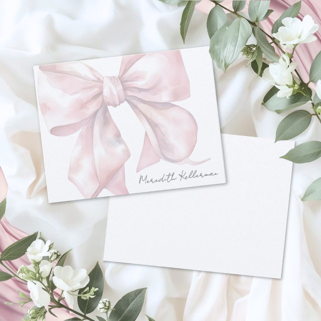 Personlig Rosa Rosett Anteckningskort (Personalized Pink Bow Note Card)