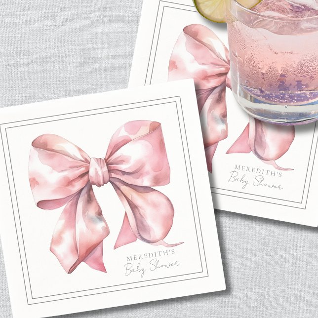 Personlig Rosa Rosett Baby Shower Pappersservett (Pink Bow Baby Shower Napkins)