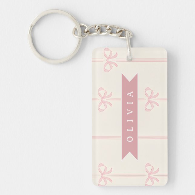 Personlig Rosa Rosett Namn Present Elegant Coquett Nyckelring (Framsidan)