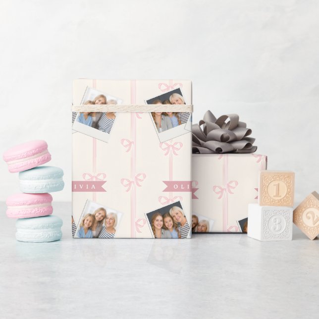 Personlig Rosa Rosett Namn Present Elegant Coquett Presentpapper (Baby Shower)