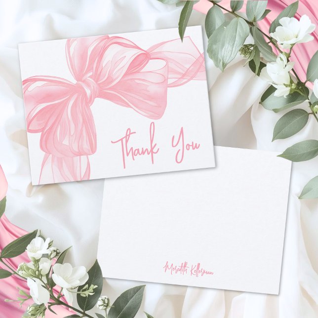 Personlig Rosa Rosett Tacksamhetskort Anteckningskort (Personalized Pink Bow Thank You Note Card )