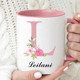 Personlig Rosa Rosor Monogram Kopppresent För Henn Mugg