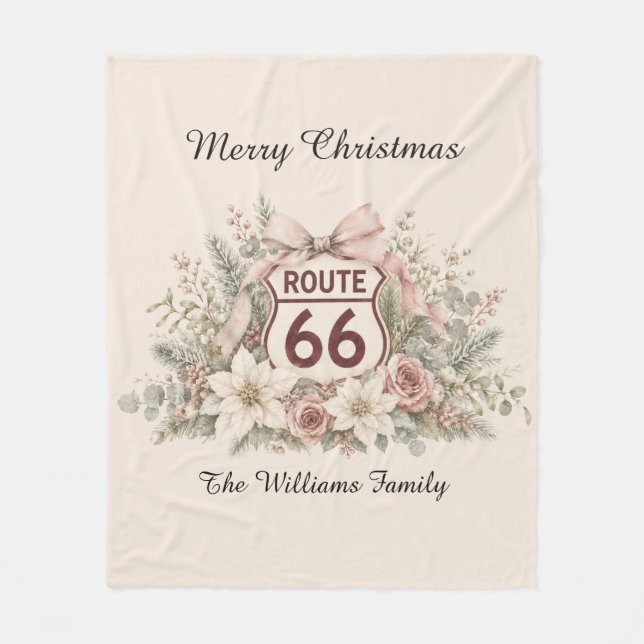 Personlig rosa Route 66 julfamilj Fleecefilt (Framsidan)