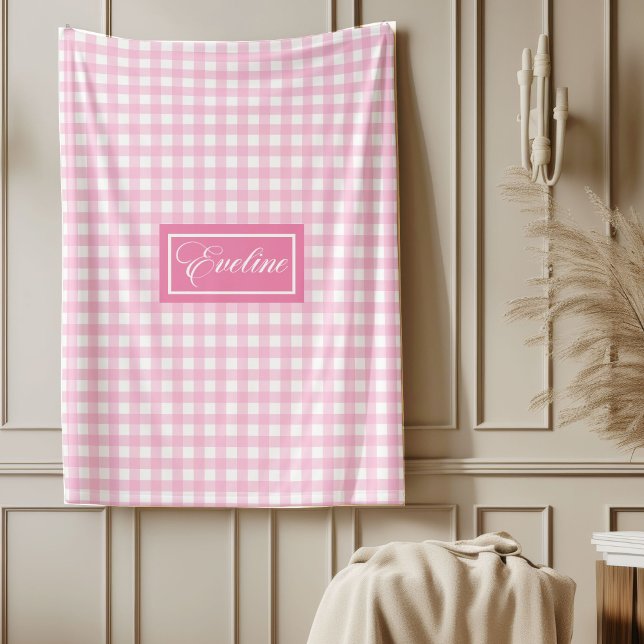 Personlig rosa rutig filt Chic mysig accent (Personalized Pink Plaid Blanket Chic Aesthetic Style)
