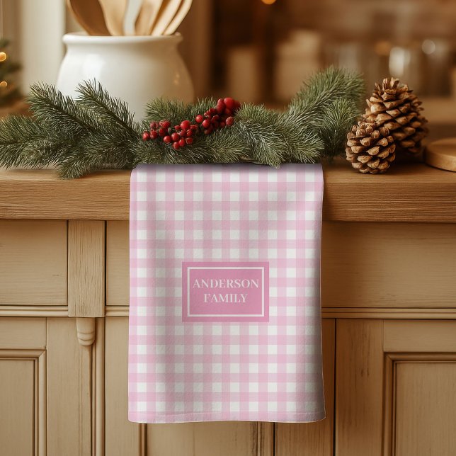Personlig rosa rutig handduk Chic köksaccent Kökshandduk (Personalized Pink Plaid Towel Chic Kitchen Accent)