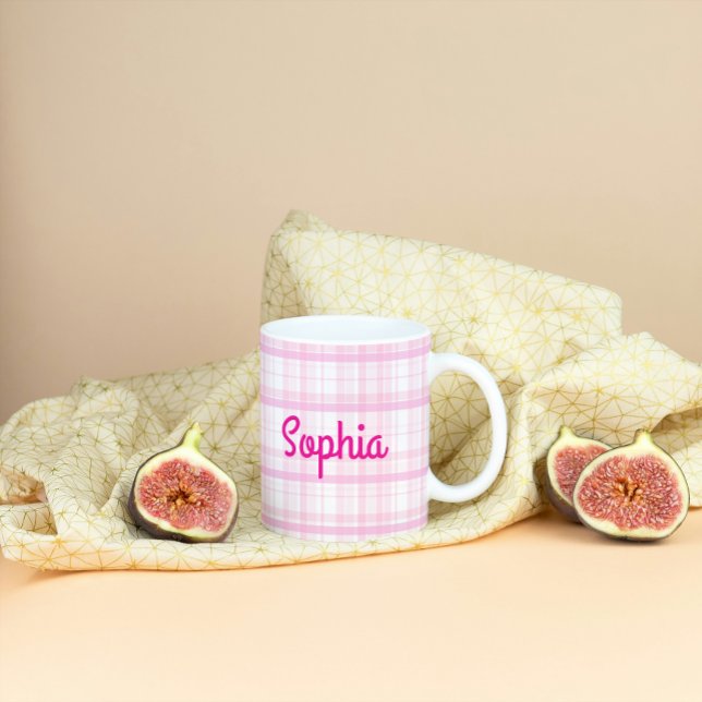 Personlig rosa rutig namnmugg jumbo mugg (Skapare uppladdad)