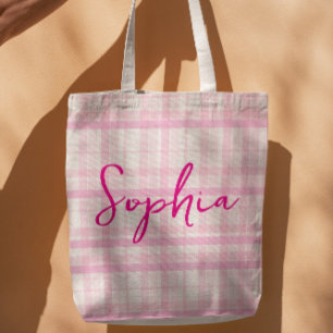 Personlig rosa rutig namnväska tygkasse