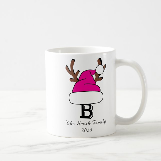 Personlig Rosa Santa Hat Monogram jul Kaffemugg (Höger)
