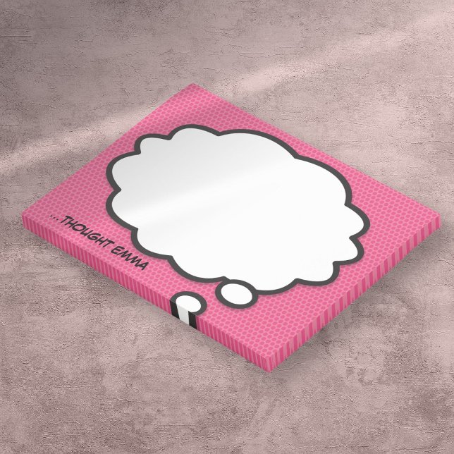 Personlig rosa serietidnings-tänk-bubbla post-it block (Personalized Pink Comic Book Think Bubble Post-it Notes)