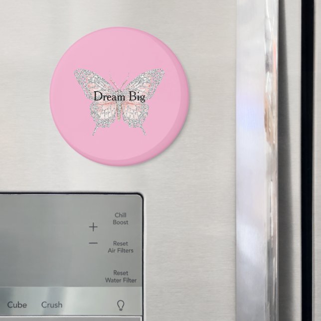 Personlig Rosa Silver Fjäril Magnet (In Situ (Fridge))
