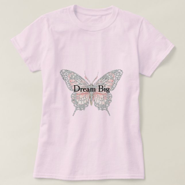 Personlig Rosa Silver Fjäril T Shirt (Design framsida)