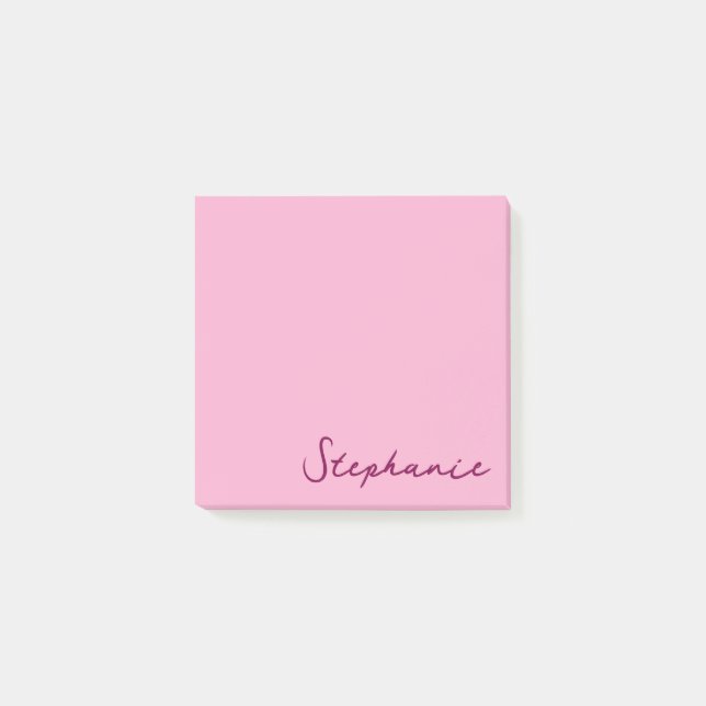 Personlig Rosa Skript Skriva upp fästanteckningar Post-it Block (Framsida)