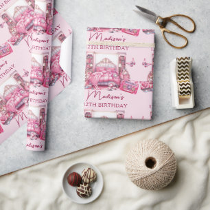 Personlig Rosa Sleepover Girl Birthday Cute Presentpapper