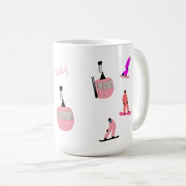 Personlig Rosa Snowboard Snowboarding Kaffemugg (Framsida höger)