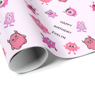Personlig Rosa Söt Anpassad Flickmonster Presentpapper