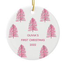 Personlig Rosa Spädbarn Första jul Träd