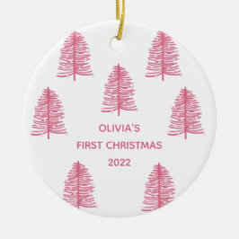 Personlig Rosa Spädbarn Första jul Träd Julgransprydnad Keramik