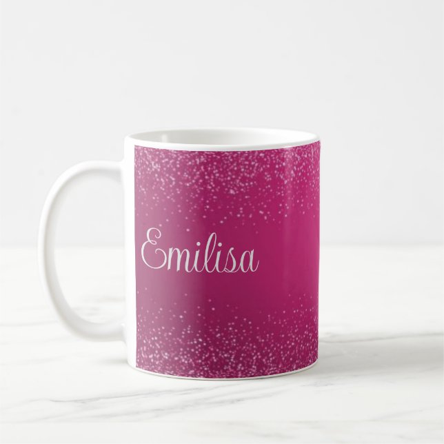 Personlig Rosa Sparkly Namn Ceramic Mugg (Vänster)