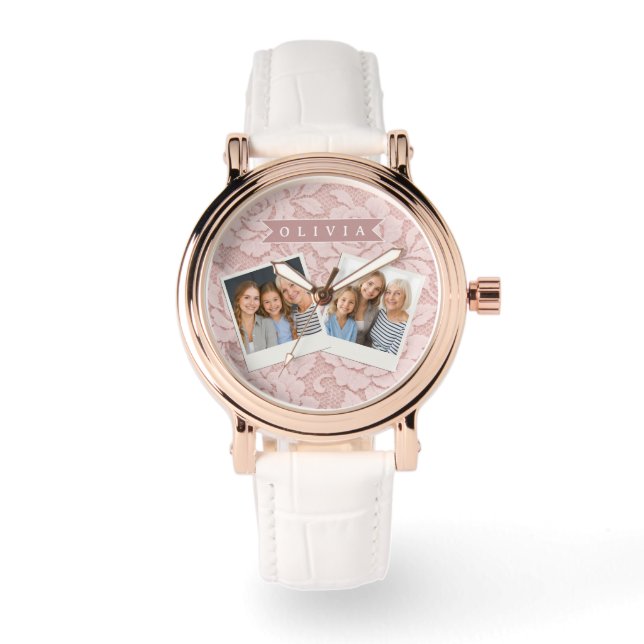 Personlig Rosa Spets Blommig Romantisk Armbandsur (Framsida)