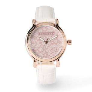 Personlig Rosa Spets Blommig Romantisk Armbandsur