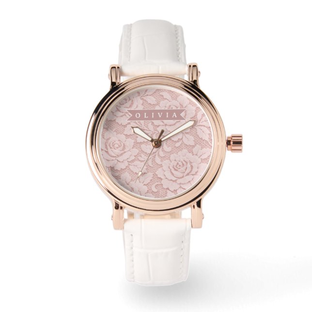 Personlig Rosa Spets Blommig Romantisk Armbandsur (Framsida)