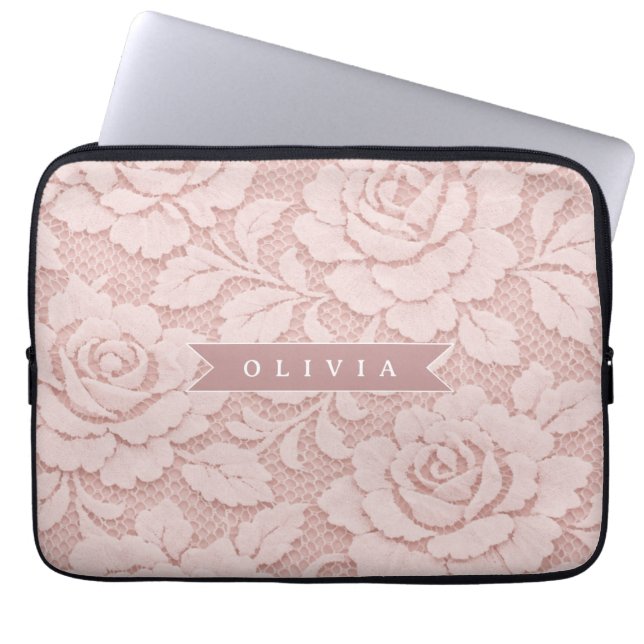 Personlig Rosa Spets Blommig Romantisk Laptop Fodral (Framsidan)
