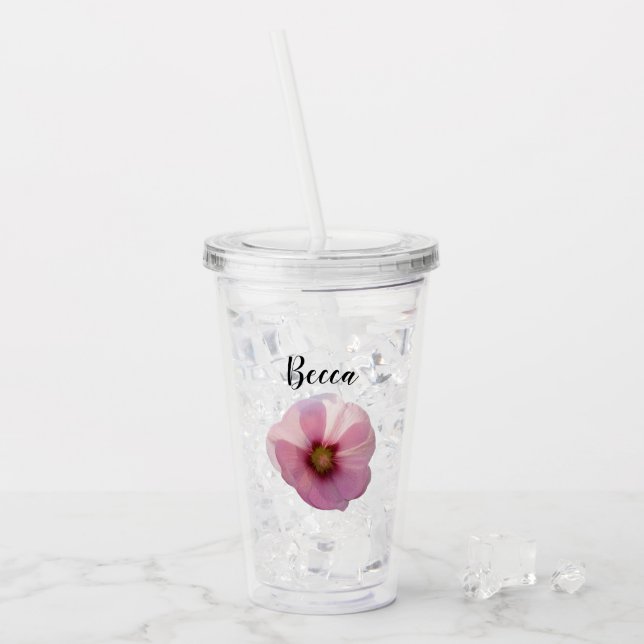 Personlig Rosa Stockrosblomma Take Away Mugg (Framsida Ice)