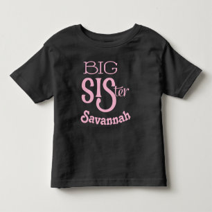 Personlig Rosa STOR syster Böjd Mindre Text T-shirt