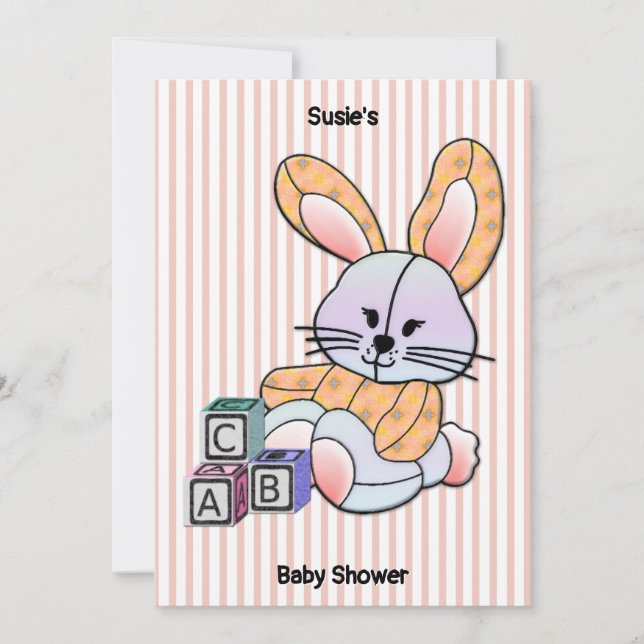 Personlig Rosa Stripe Nursery Art - Bunny Inbjudningar (Framsida)