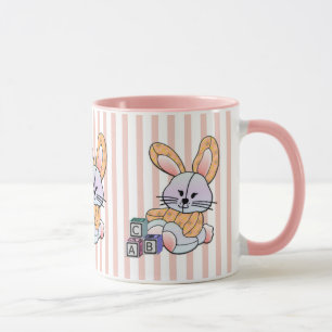 Personlig Rosa Stripe Nursery Art - Bunny Mugg