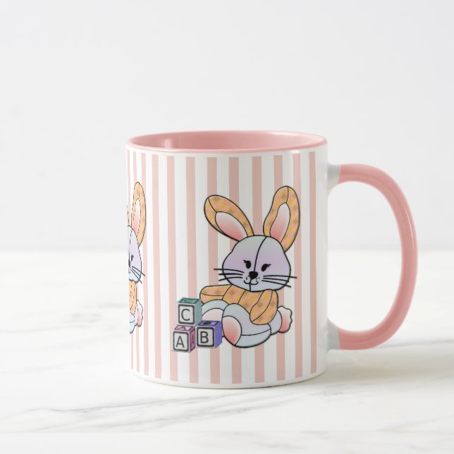Personlig Rosa Stripe Nursery Art - Bunny Mugg (Höger)