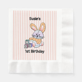 Personlig Rosa Stripe Nursery Art - Bunny Pappersservett