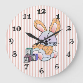 Personlig Rosa Stripe Nursery Art - Bunny Stor Klocka
