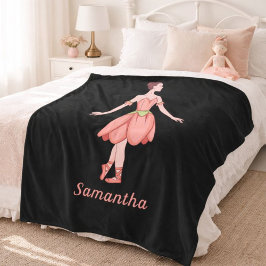 Personlig rosa & svart ballerina fleecefilt