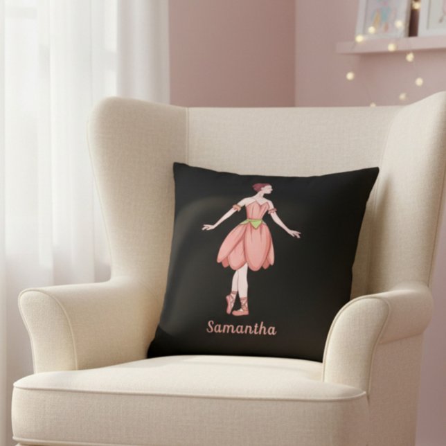 Personlig Rosa & Svart Ballerina Kudde (Skapare uppladdad)