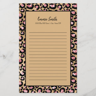 Personlig Rosa Svart Brun Gepard Leopard Linje Brevpapper
