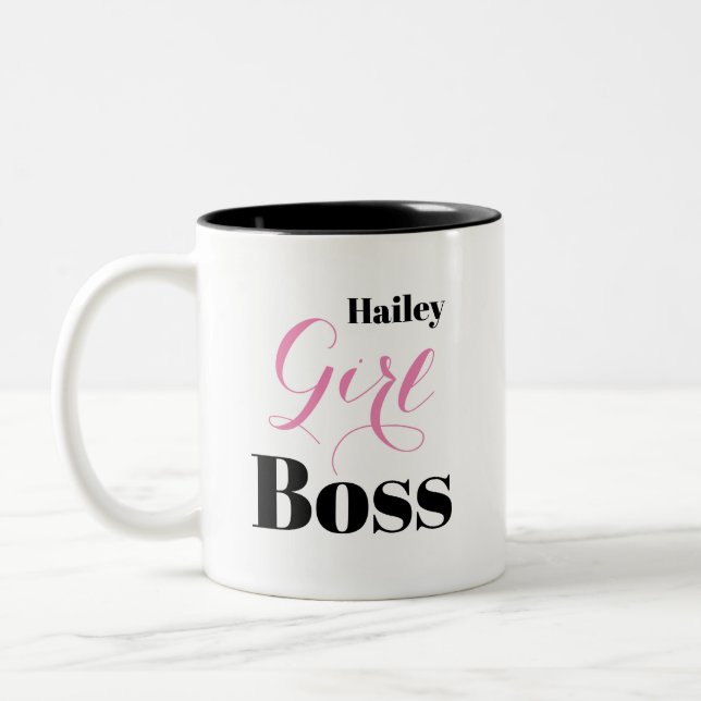 Personlig Rosa Svart Elegant Skript Flickboss Två-Tonad Mugg (Vänster)